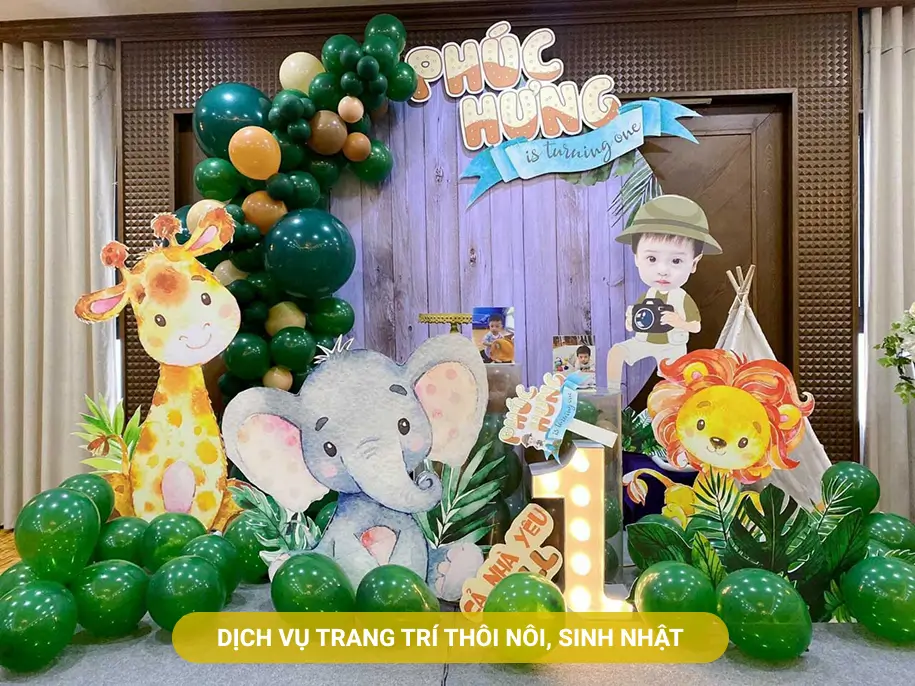 Trang trí tiệc thôi nôi, sinh nhật tại Bình Dương - Chủ đề rừng xanh