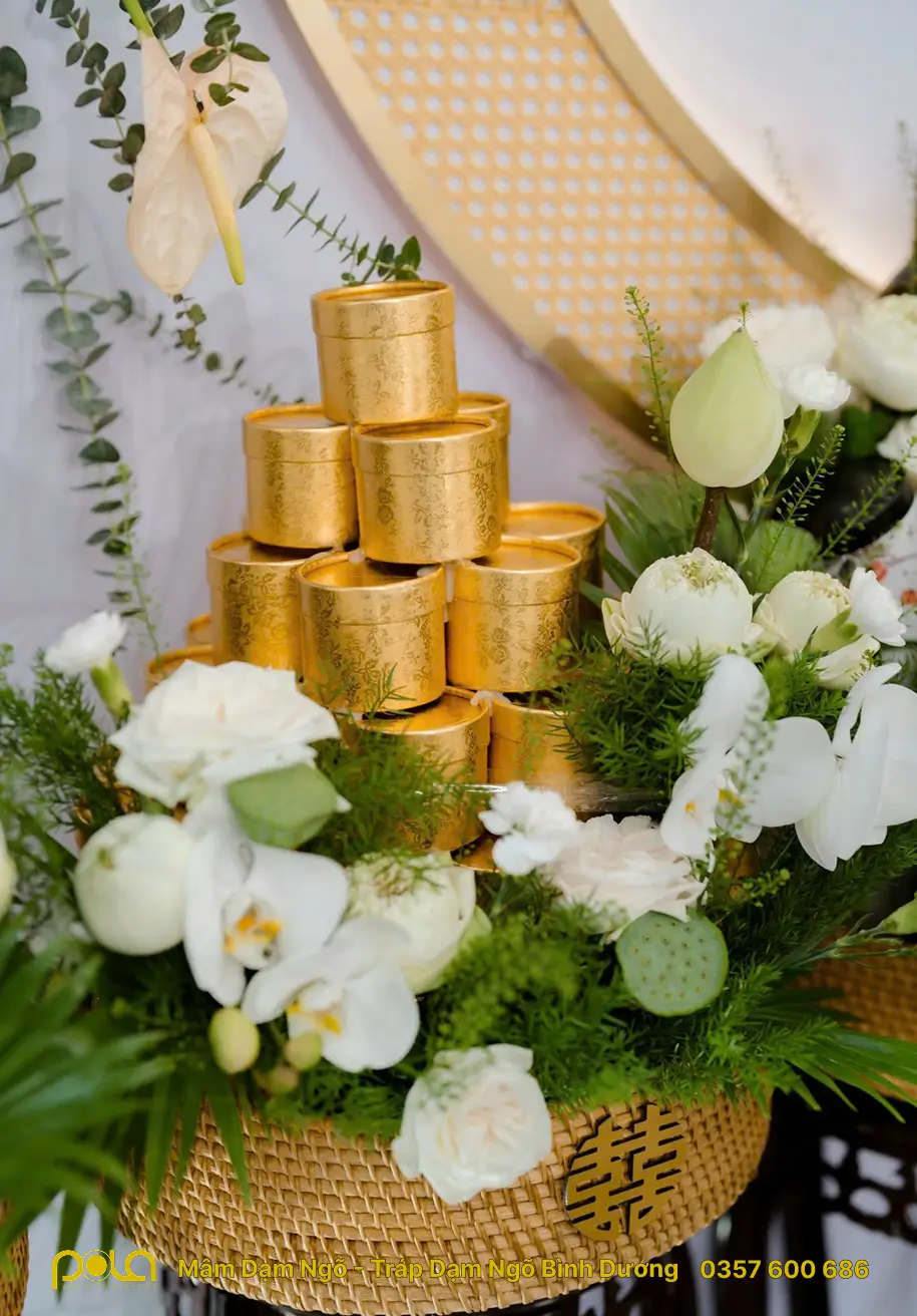 Mâm Dạm Ngõ, Tráp Dạm Ngõ Bình Dương loại xếp cao - Pola Wedding