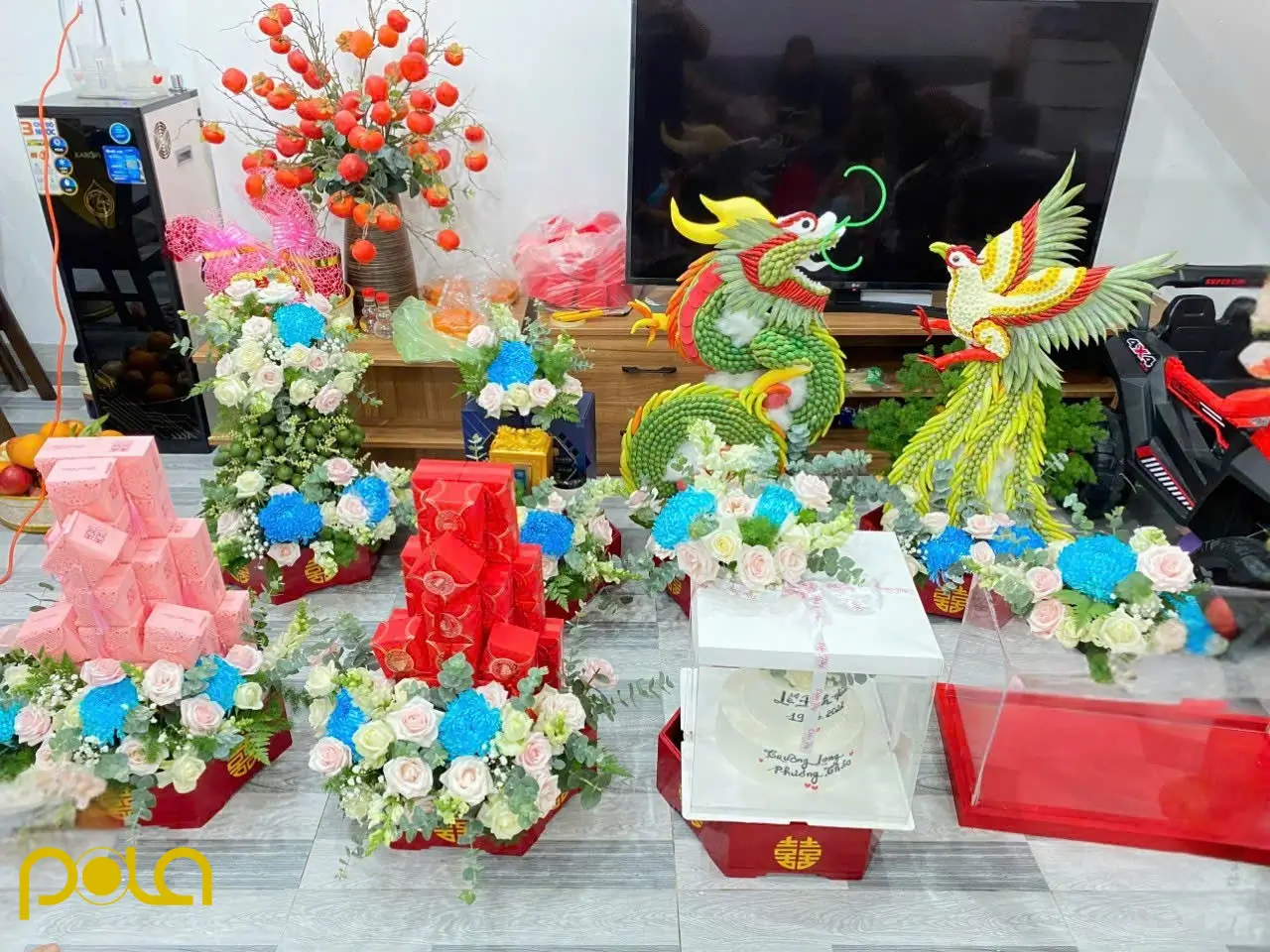 Mâm quả cưới hỏi rồng phượng tại pola wedding