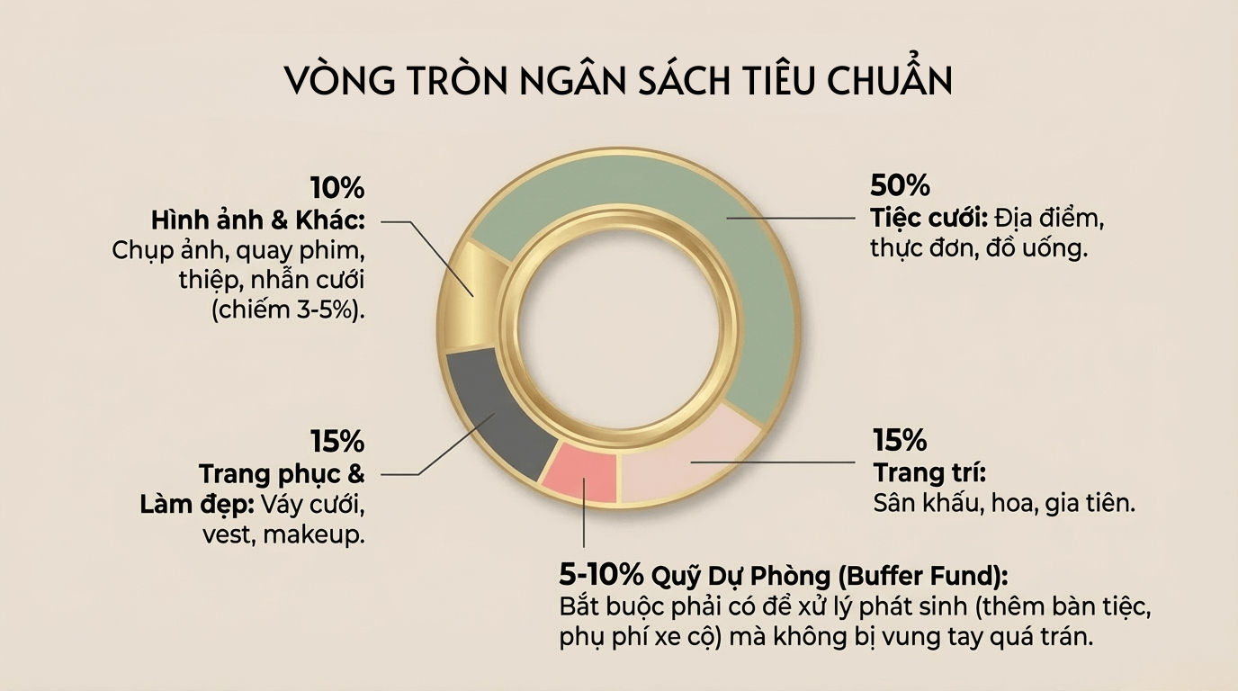Tiết kiệm chi phí tổ chức tiệc cưới dựa vào vòng tròn ngân sách.
